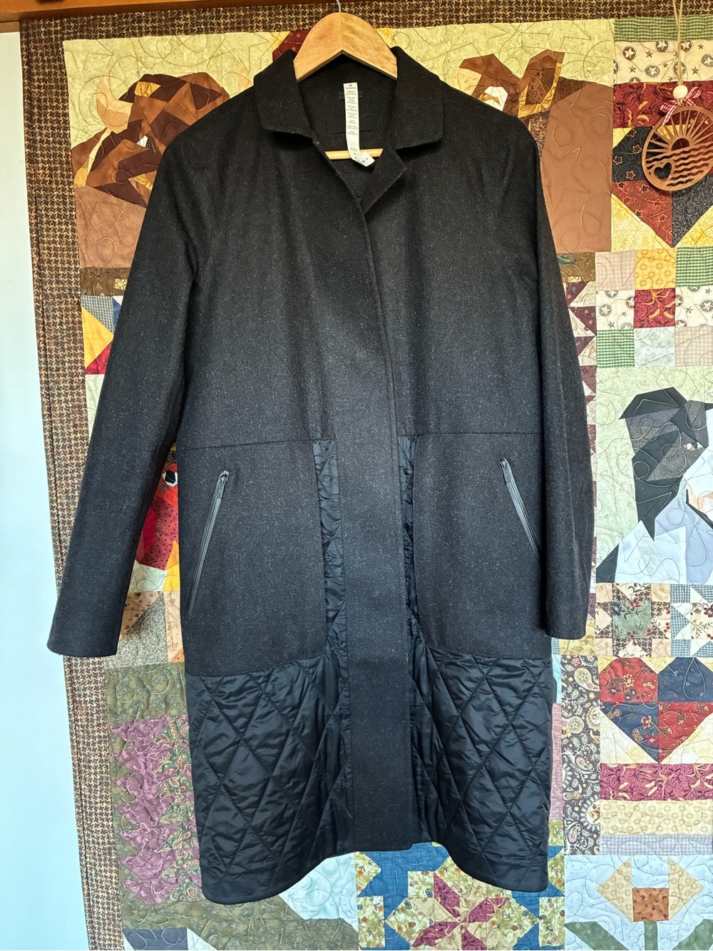 lululemon athletica Black Mixed-Texture Quilted Hem Coat